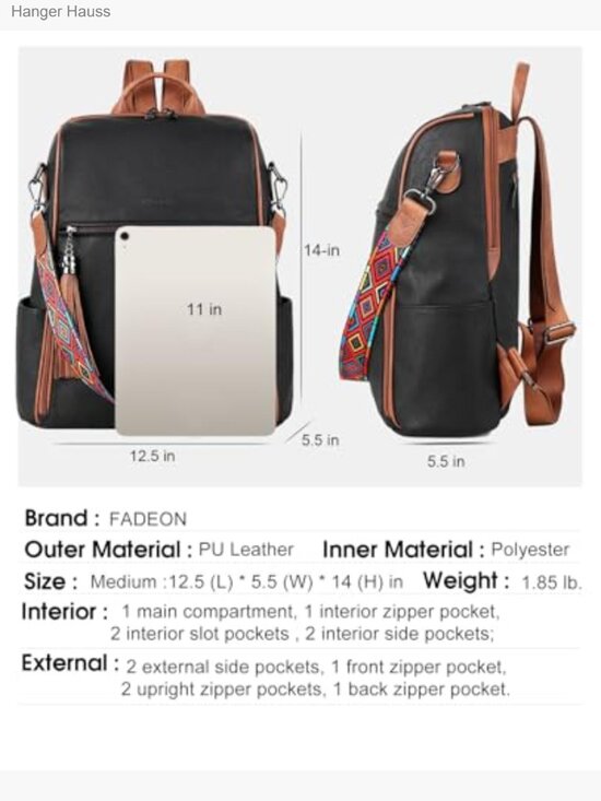 Convertible Sling Backpack Purse with Tassel 12 Pockets